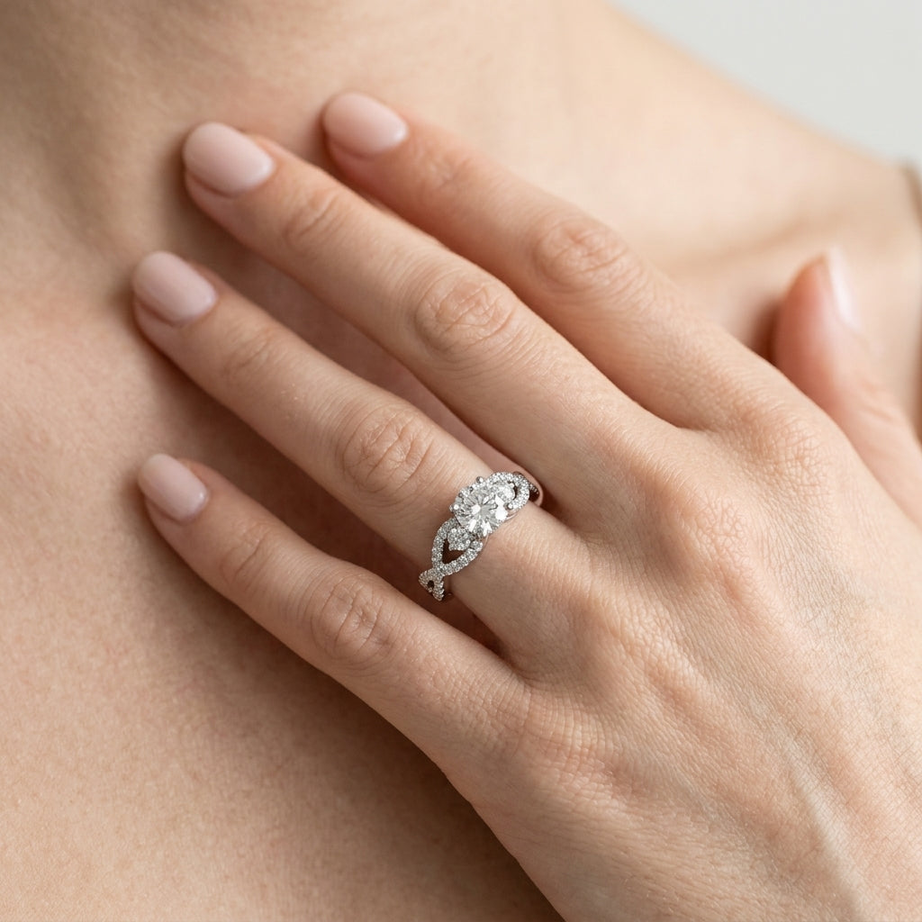 Twisting 3-Stone Engagement Ring - worn lifestyle photo