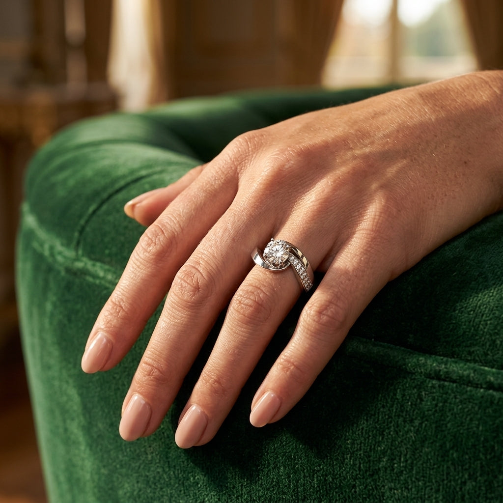 Bypass Accented Engagement Ring - worn lifestyle photo