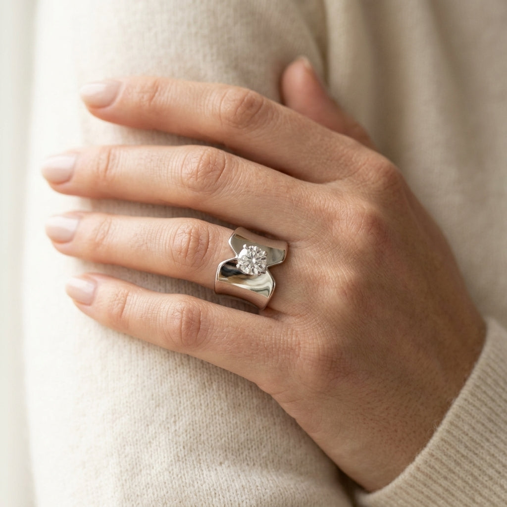 Wide Shank Engagement Ring - worn lifestyle photo