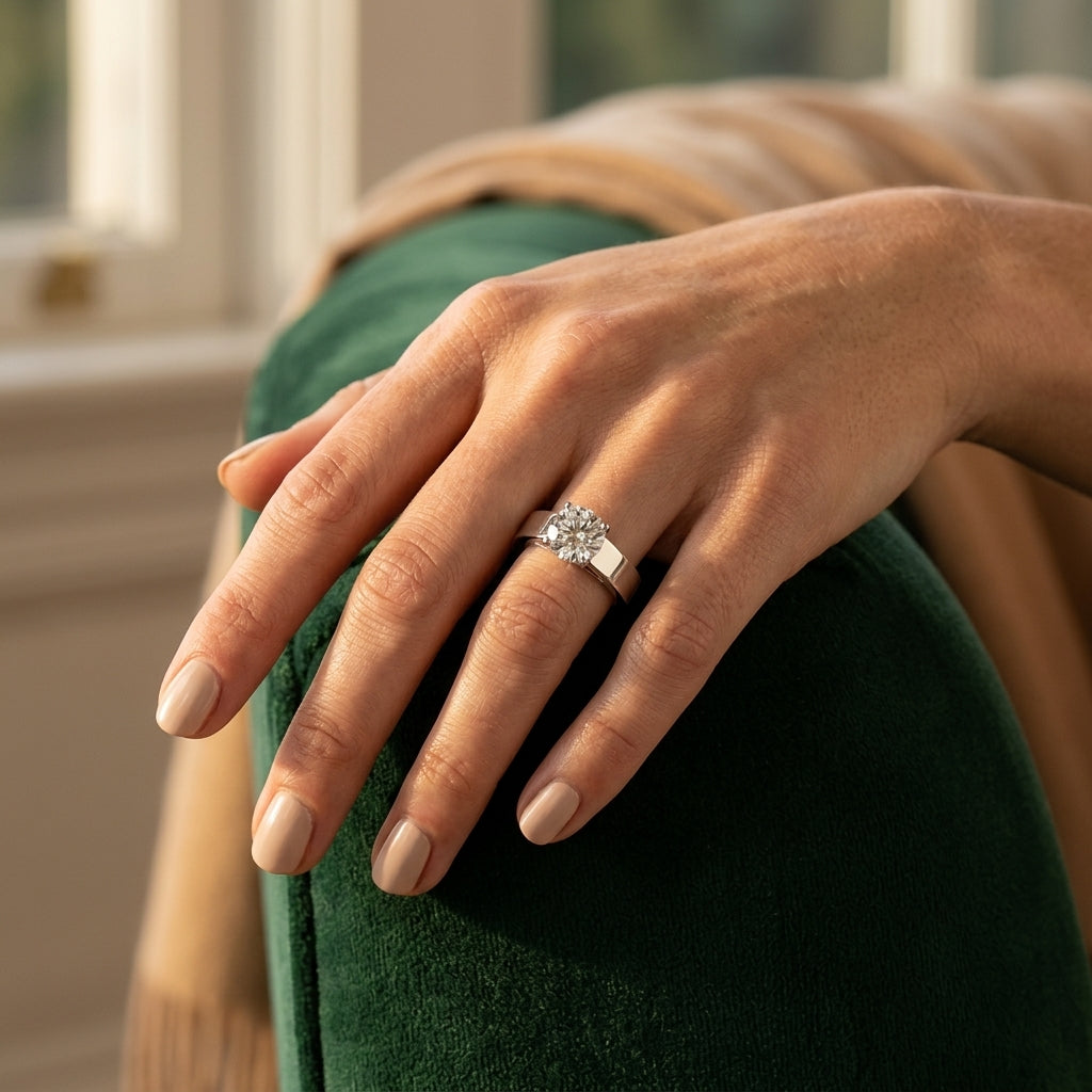 Solitaire Cathedral Engagement Ring - worn lifestyle photo