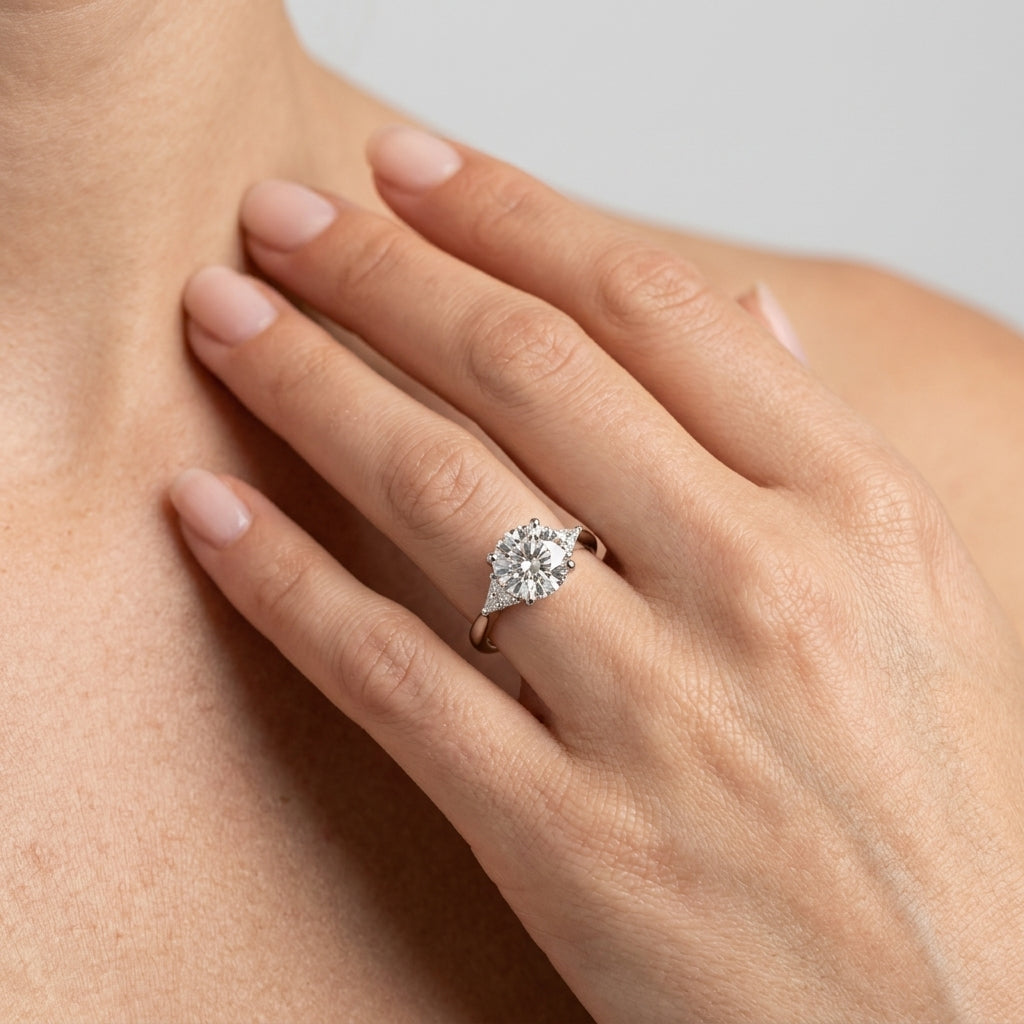 3-Stone Trillion Engagement Ring - worn lifestyle photo