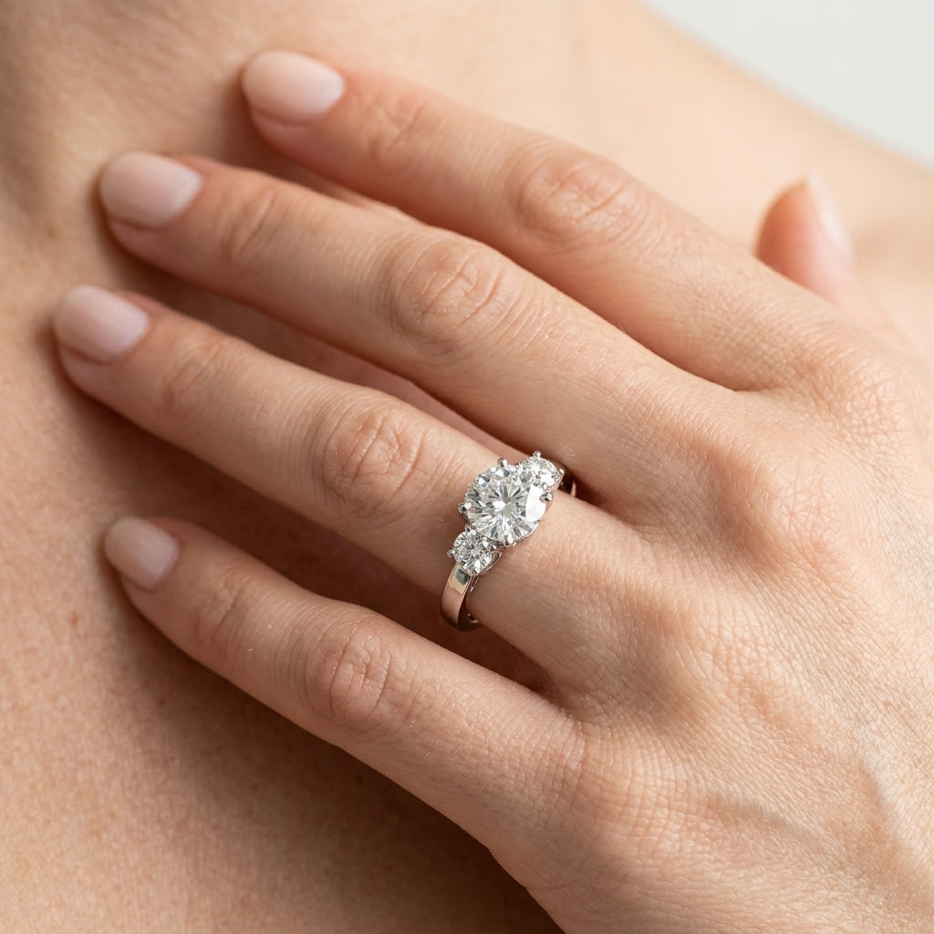 3-Stone Prong Set Engagement Ring - worn lifestyle photo