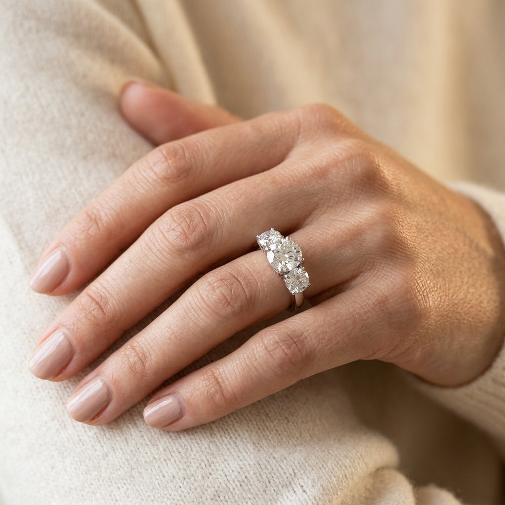 3-Stone Prong Set Engagement Ring - worn lifestyle photo