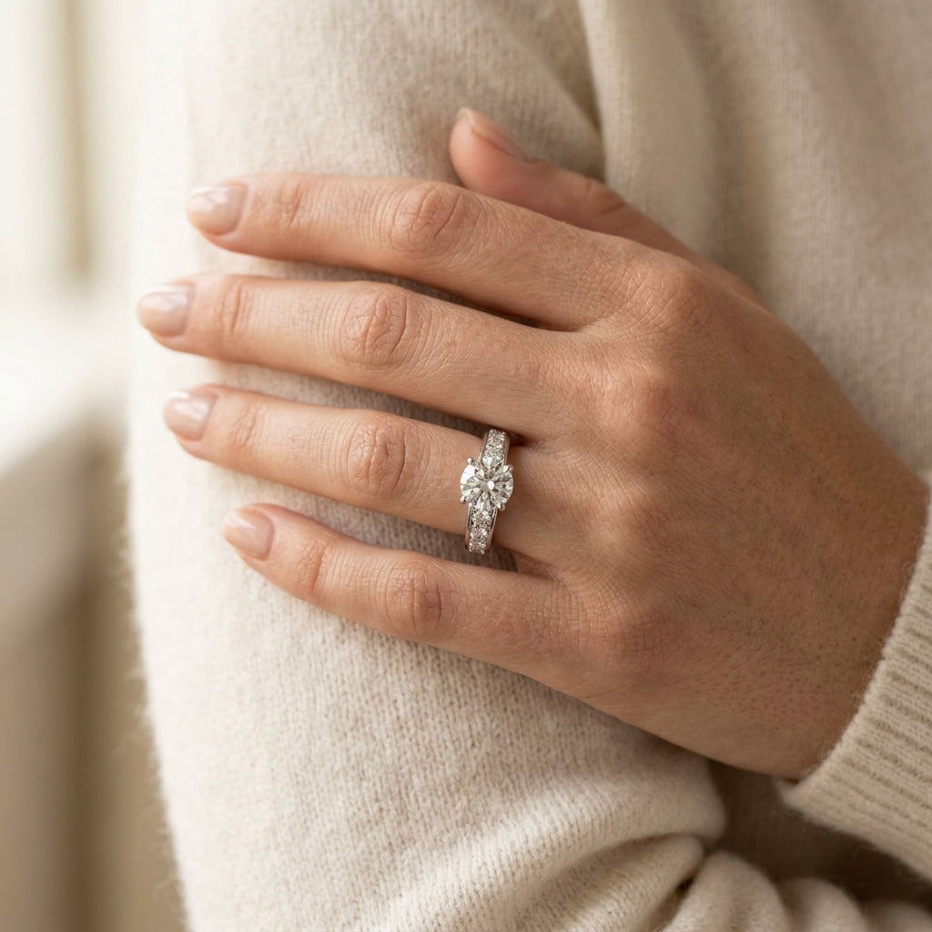 Multirow Accented Engagement Ring - worn lifestyle photo