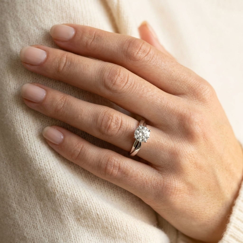 Solitaire Peg Head Engagement Ring - worn lifestyle photo