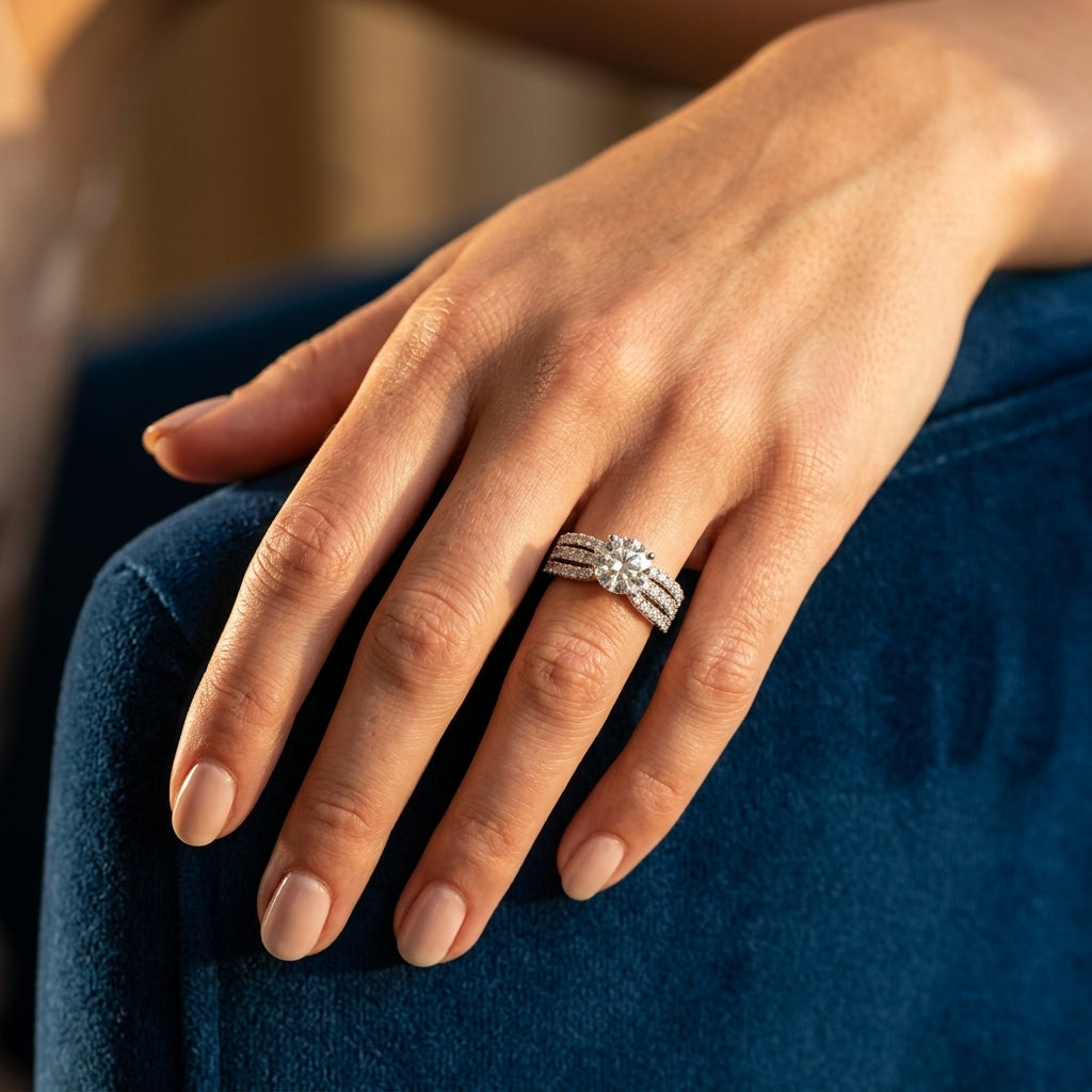 Multirow Engagement Ring - worn lifestyle photo