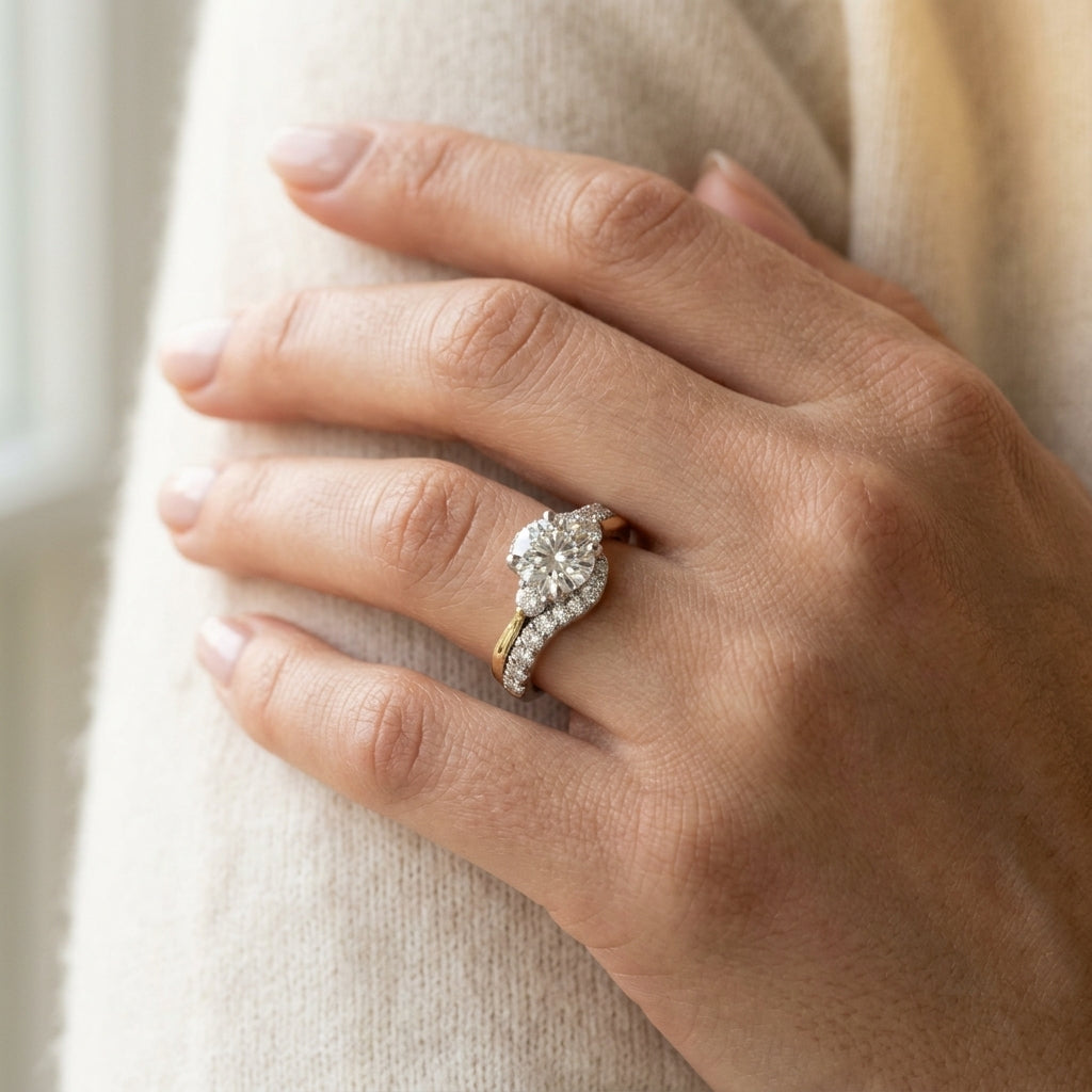 Bypass Halo Engagement Ring - worn lifestyle photo