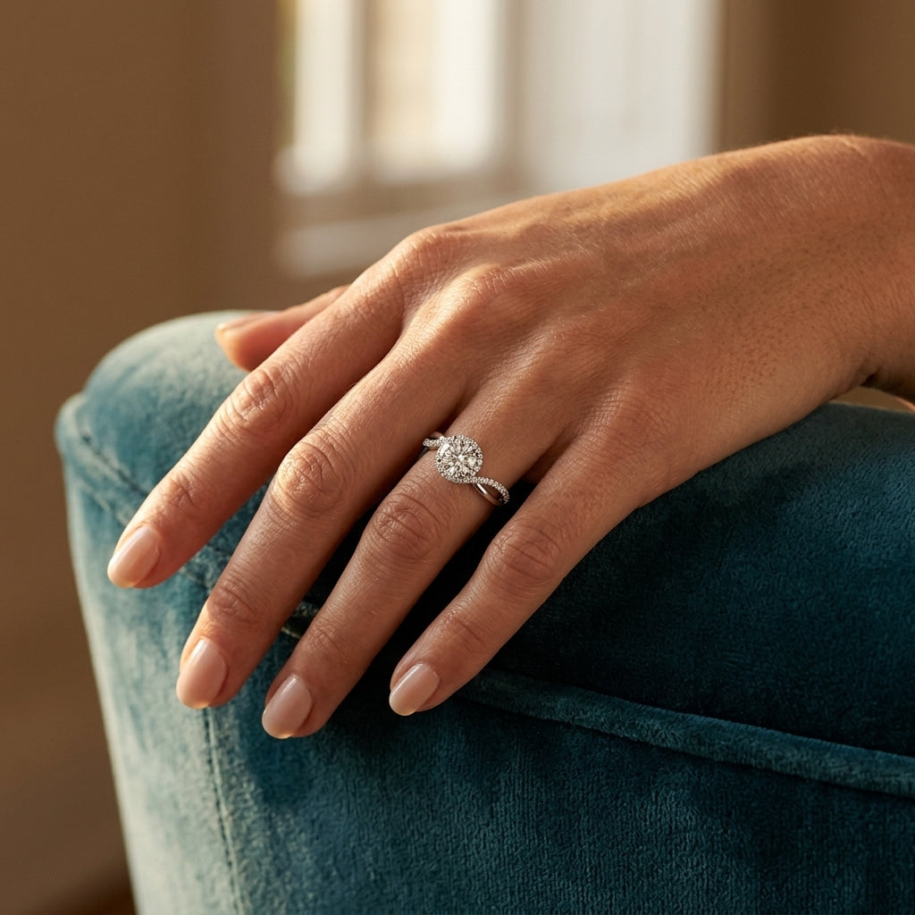 Bypass Split Shank Engagement Ring - worn lifestyle photo