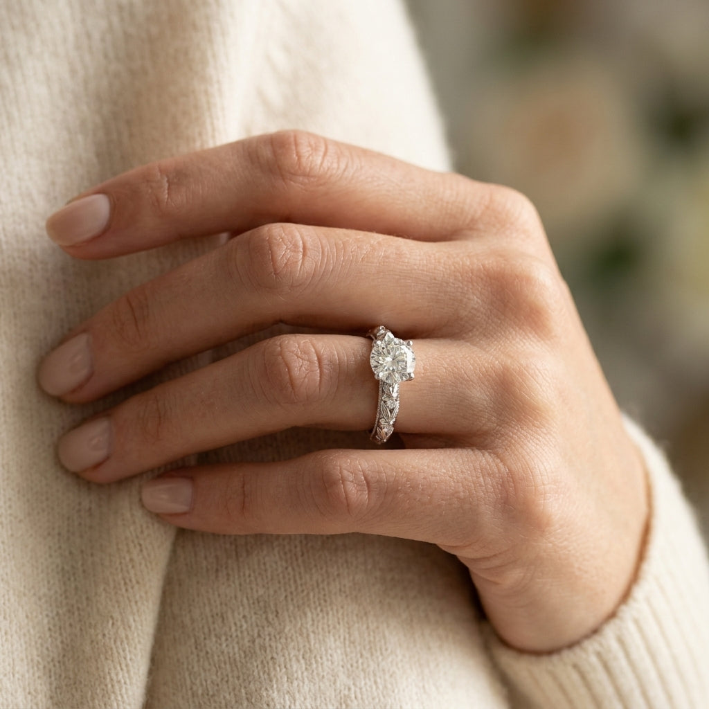 Vintage-Inspired Engagement Ring - worn lifestyle photo