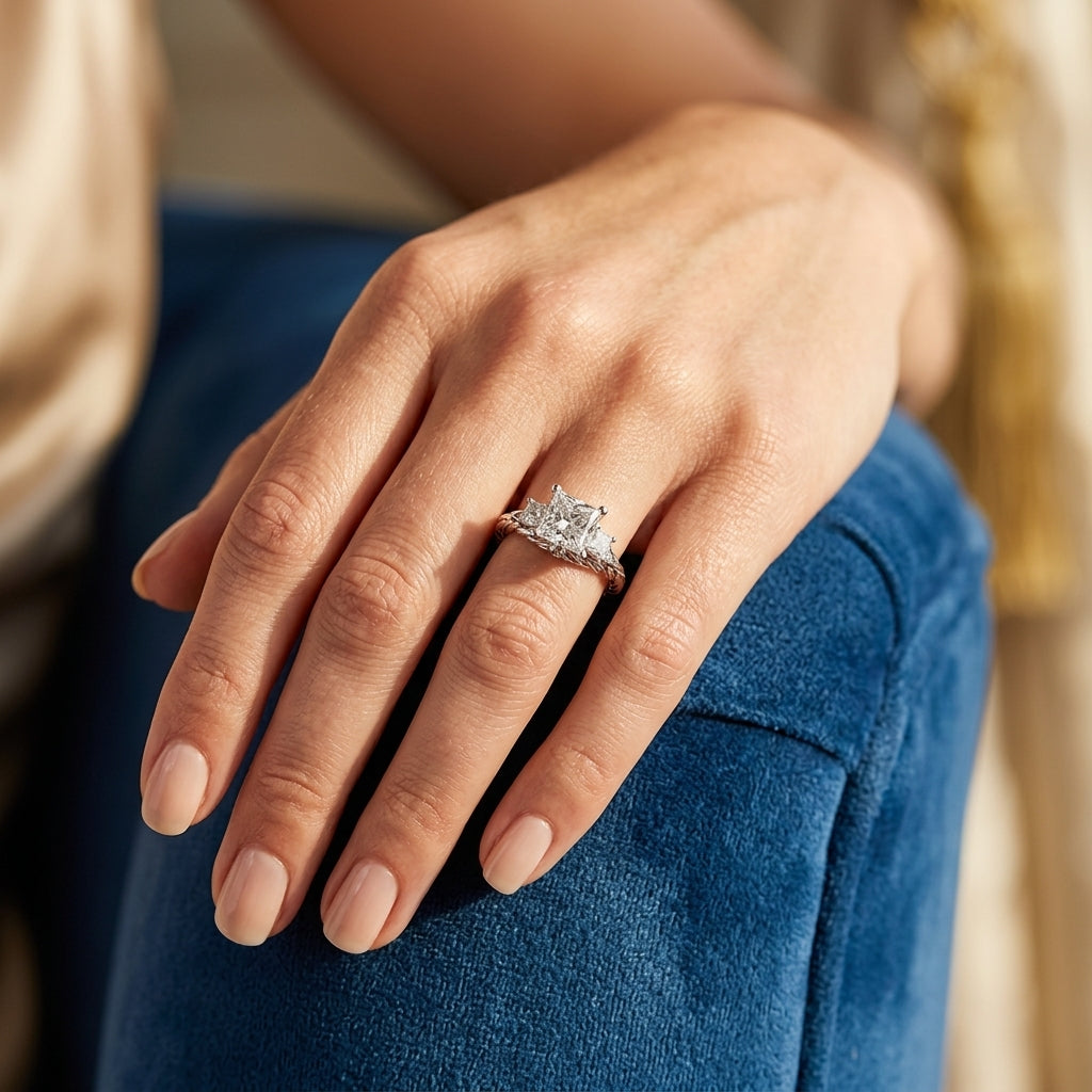 3-Stone Twisted Engagement Ring - worn lifestyle photo