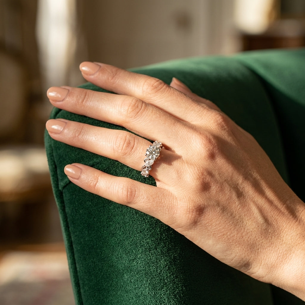 Contemporary Engagement Ring - worn lifestyle photo