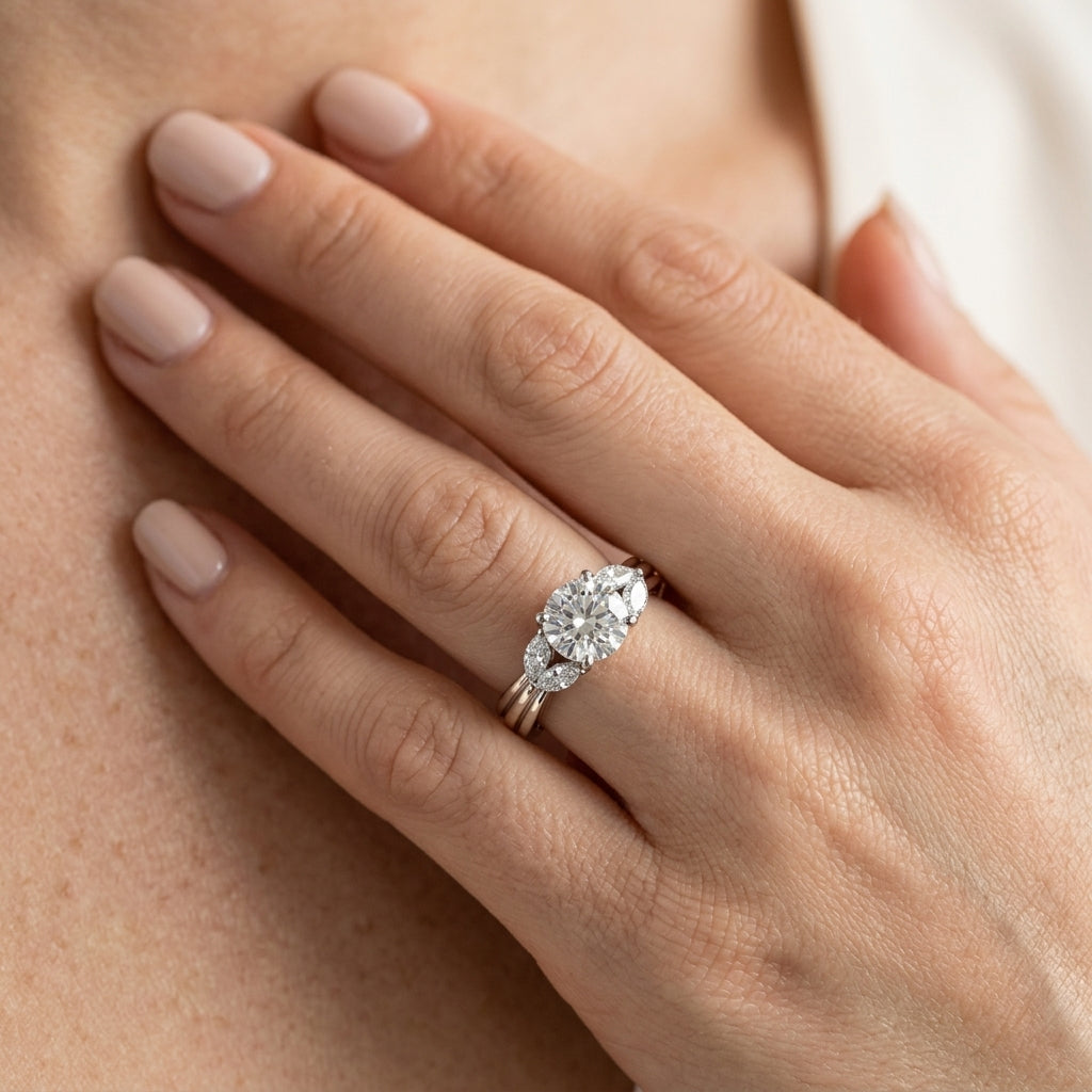 Contemporary Marquise Cut Engagement Ring - worn lifestyle photo