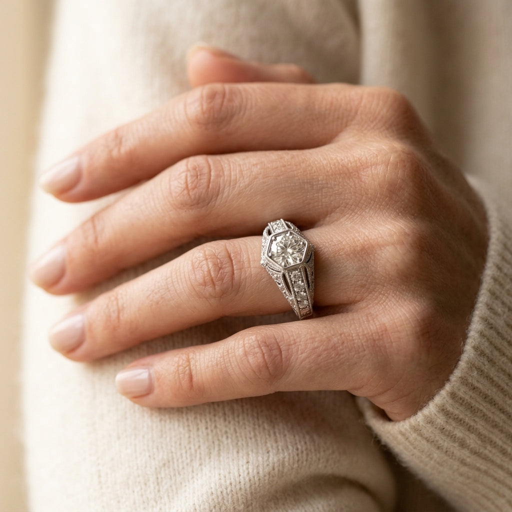 Antique Engagement Ring - worn lifestyle photo