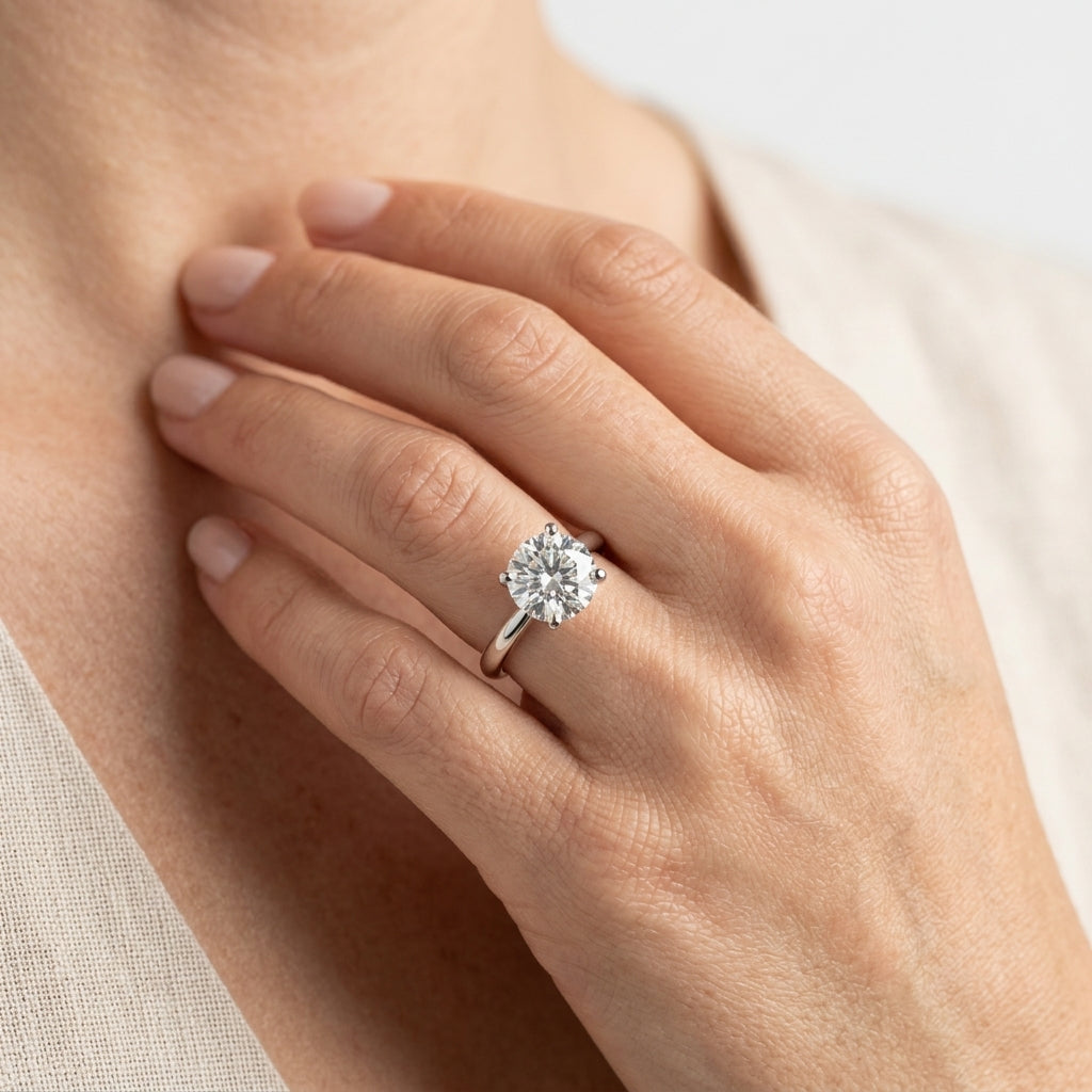 Bypass Solitaire Round Engagement Ring - worn lifestyle photo