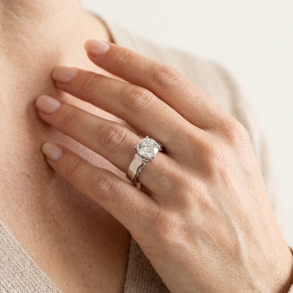 Solitaire Filigree Engagement Ring - worn lifestyle photo