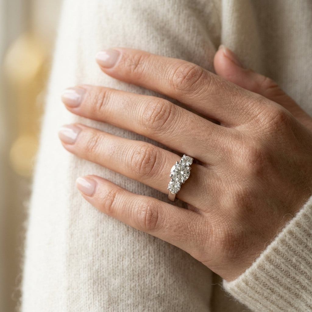 Classic 3-Stone Engagement Ring - worn lifestyle photo