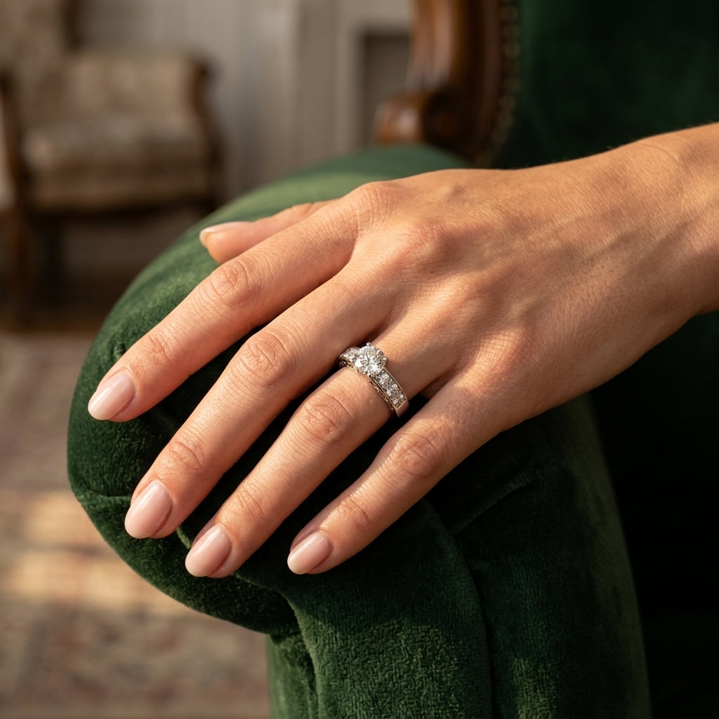 Single Row Prong-In-Channel Engagement Ring - worn lifestyle photo