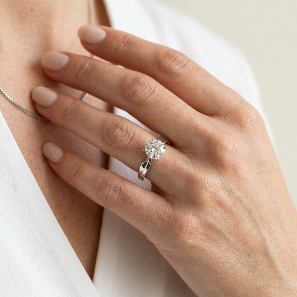 Solitaire Swirl Engagement Ring - worn lifestyle photo