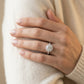Single Row Halo Engagement Ring - worn lifestyle photo