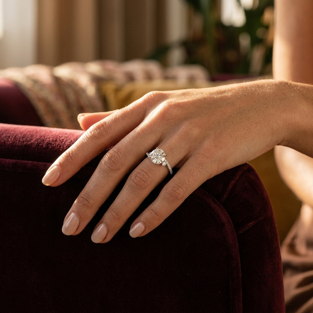 Bypass Single Row Engagement Ring - worn lifestyle photo