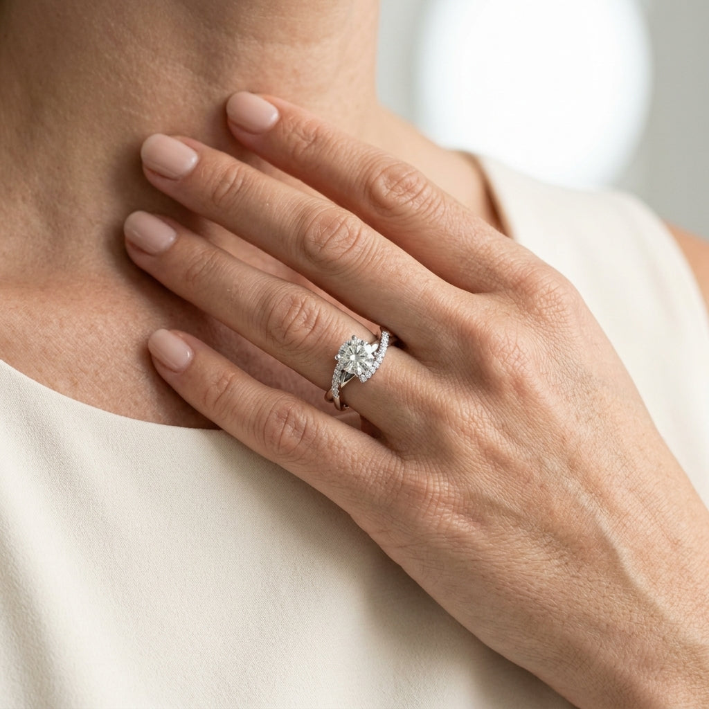 Bypass Twisted Engagement Ring - worn lifestyle photo