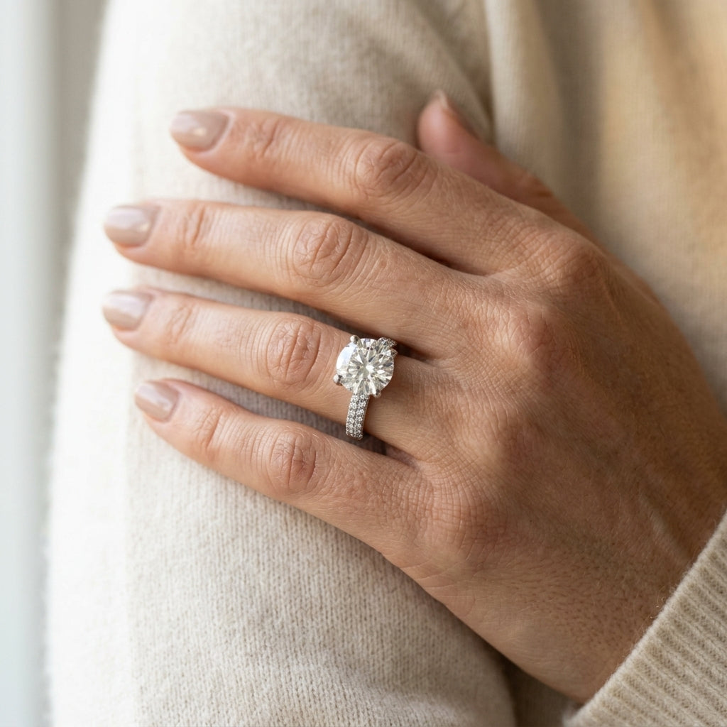 Bypass Multirow Pavé Engagement Ring - worn lifestyle photo