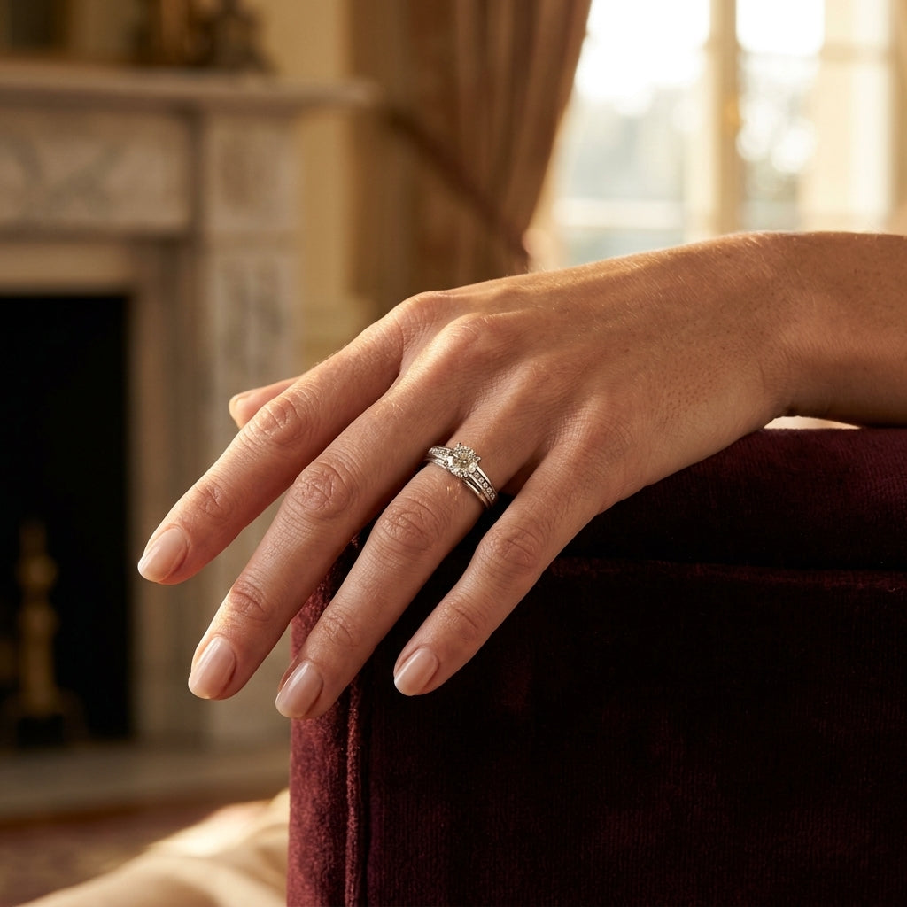 Single Row Channel Set Round Engagement Ring - worn lifestyle photo