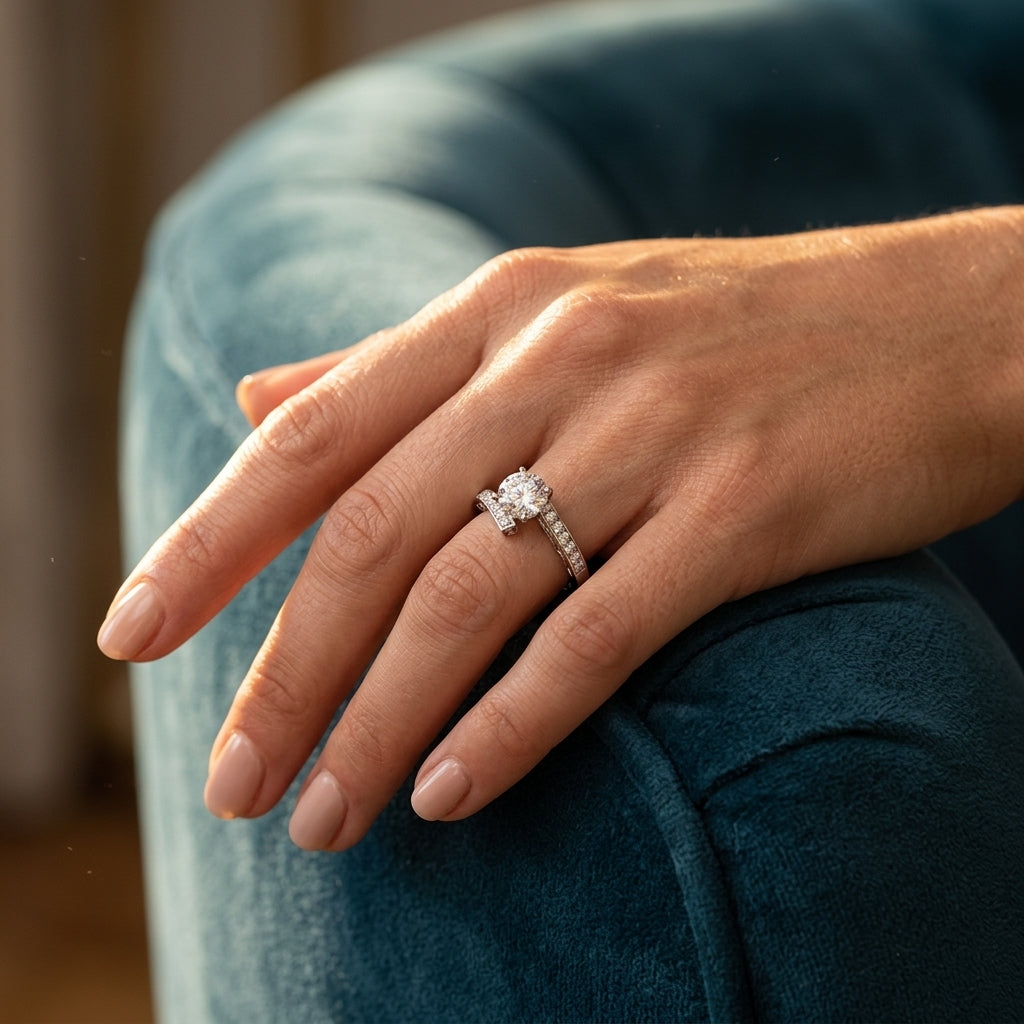 Bypass Swirl Leaf Engagement Rings - worn lifestyle photo