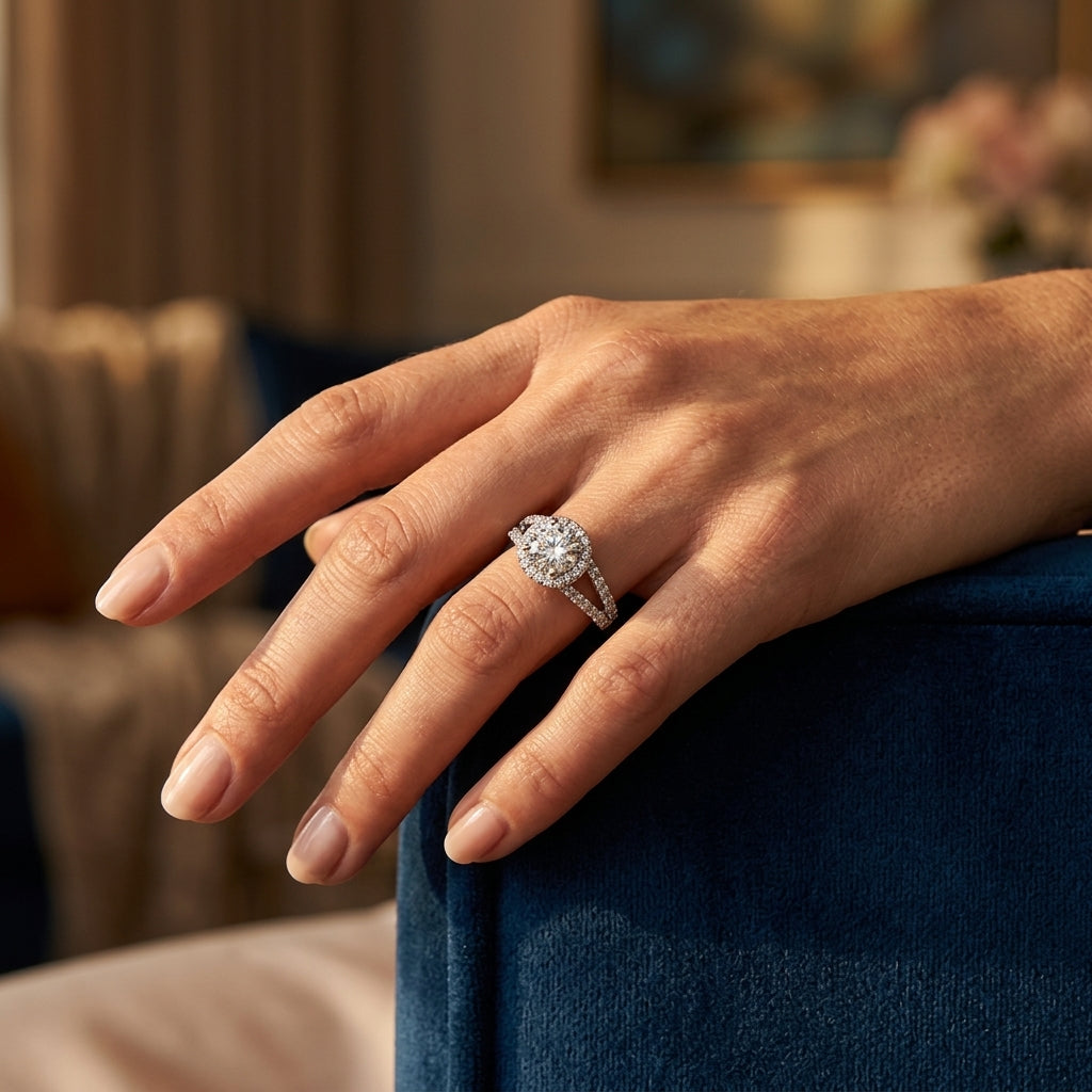 Multirow Split Shank Engagement Rings - worn lifestyle photo