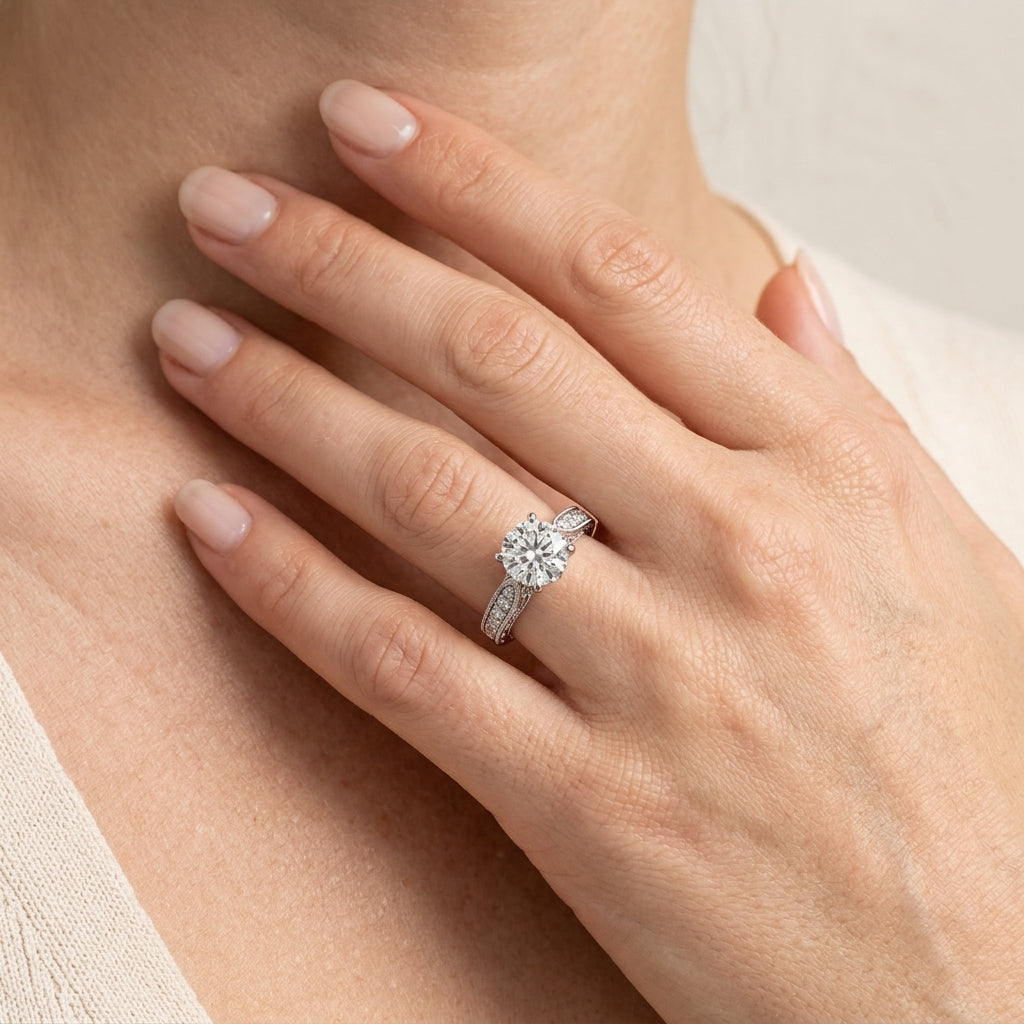 Antique Engraved Filigree Milgrain Engagement Rings - worn lifestyle photo