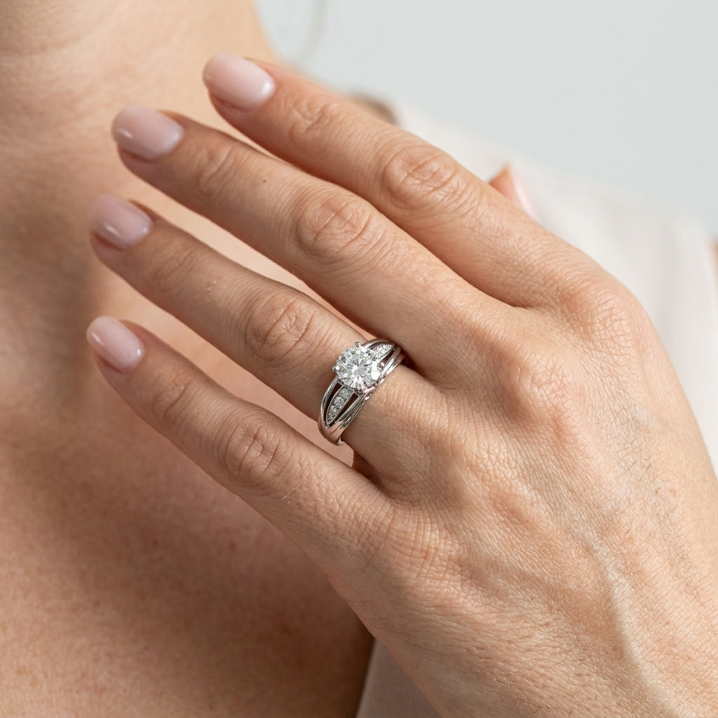 Single Row Prong Set Engagement Rings - worn lifestyle photo