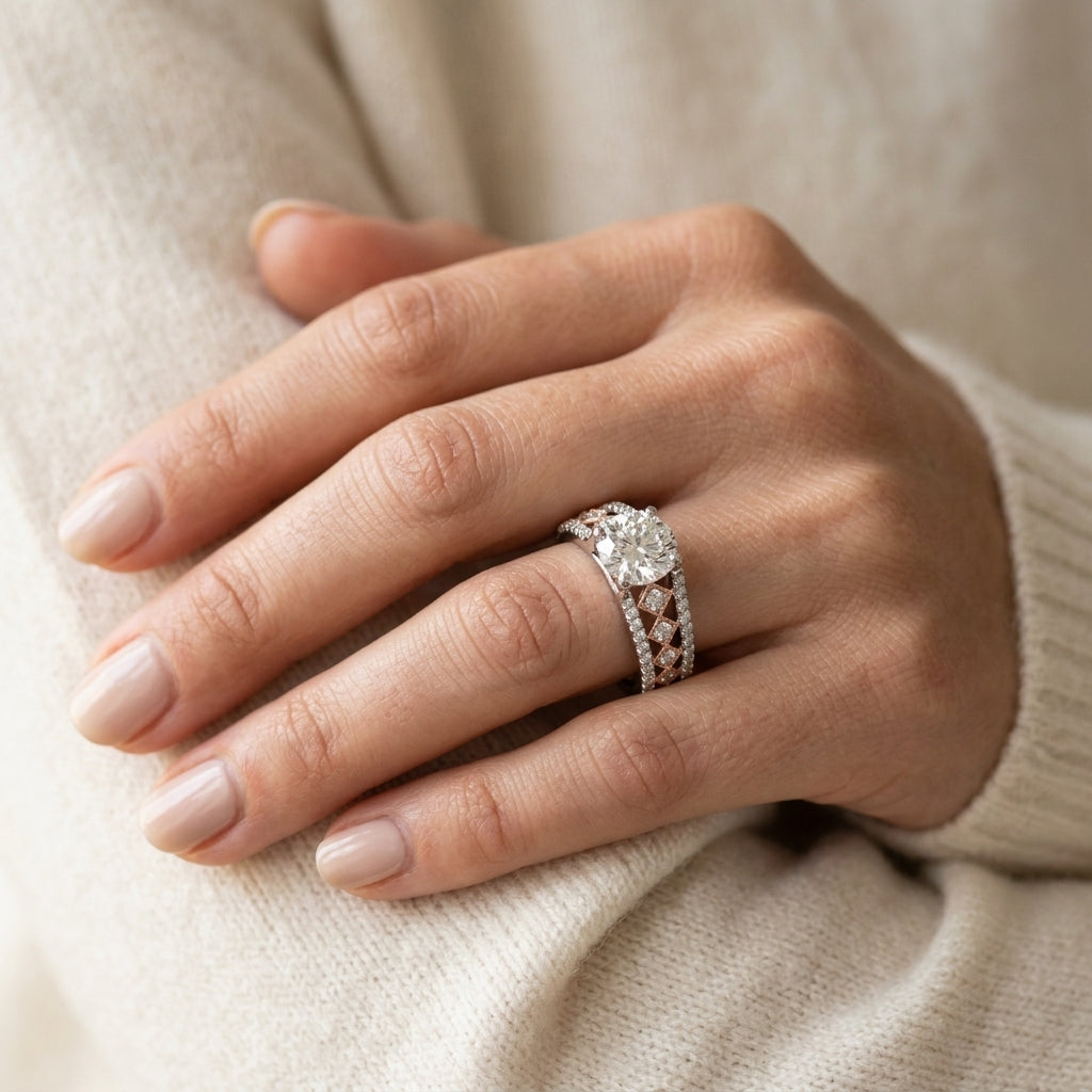 Multirow Cathedral Engagement Rings - worn lifestyle photo