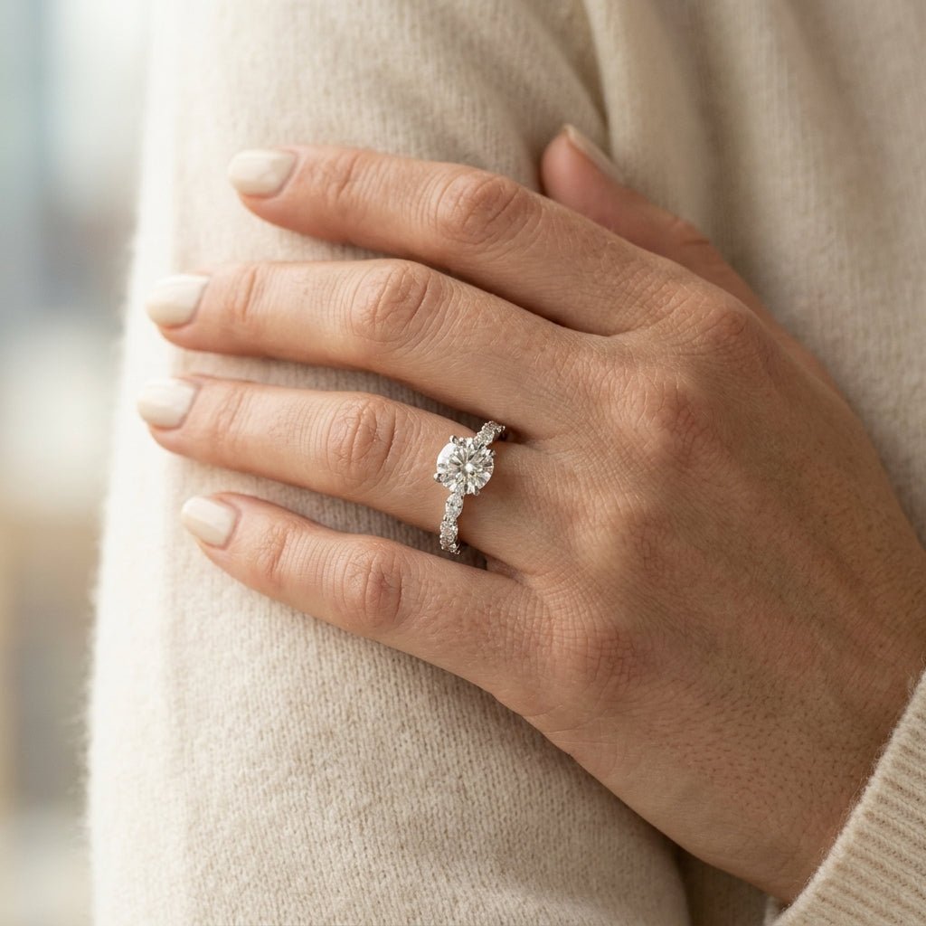 Marquise Shape Accented Wedding Bands - worn lifestyle photo
