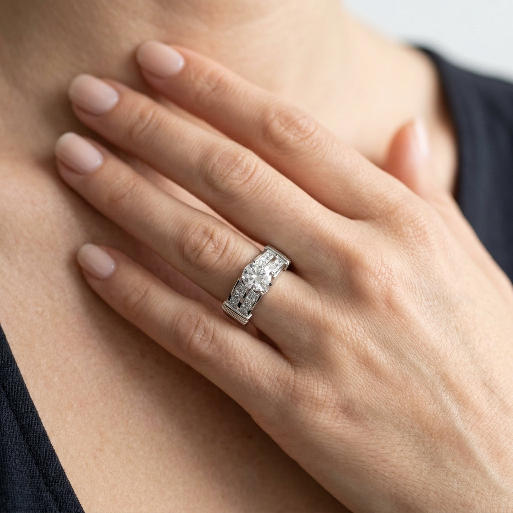 Channel Set Princess Cut Engagement Rings - worn lifestyle photo