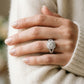 Antique Style Halo Milgrain Split Shank Engagement Ring - worn lifestyle photo