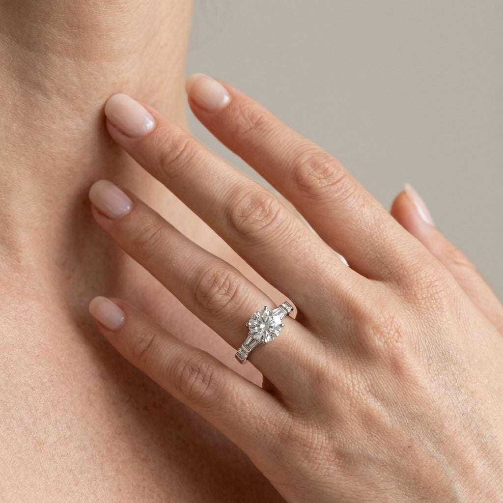 Fancy Shape Baguette Engagement Ring - worn lifestyle photo