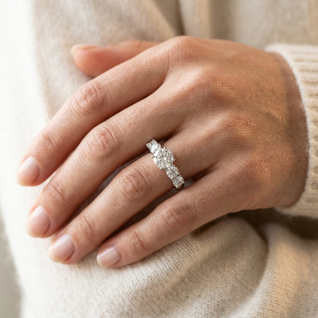 5-Stone Single Row Prong Set Engagement Ring - worn lifestyle photo