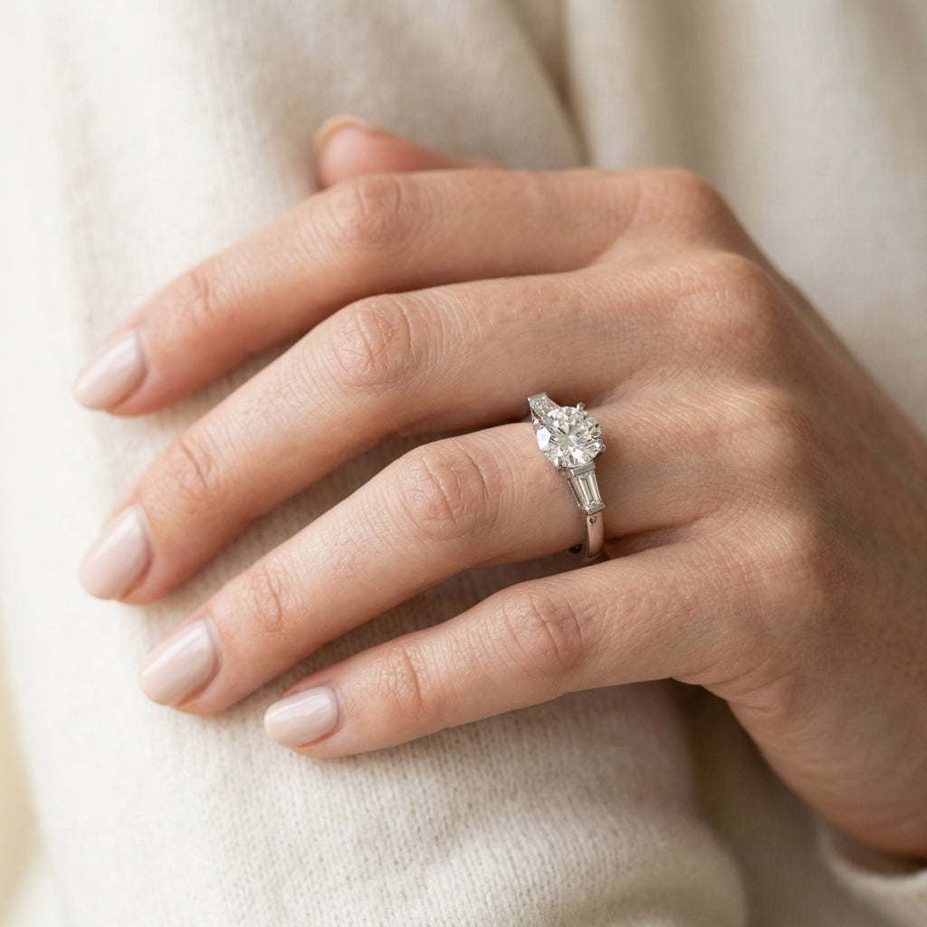 Fancy Shape Baguette Engagement Ring - worn lifestyle photo