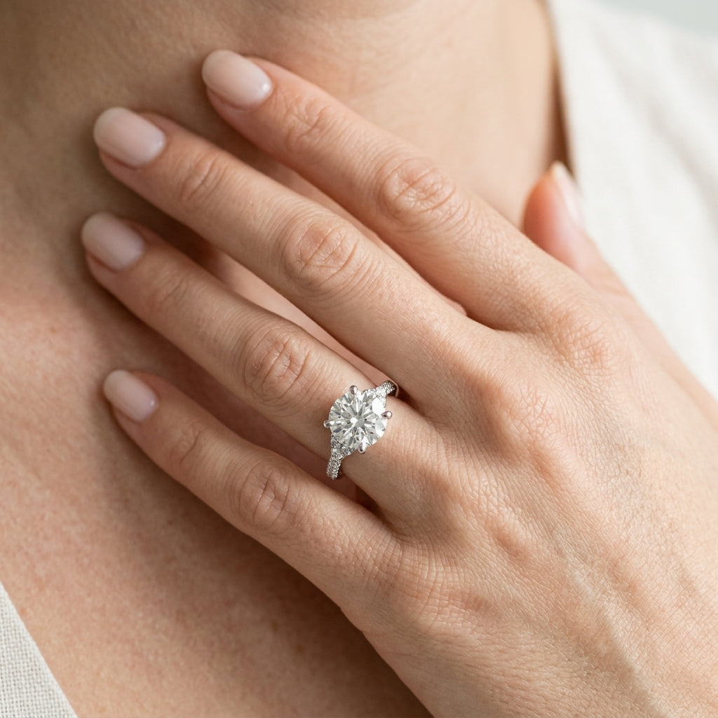 Multirow Pavé Cluster Side Engagement Ring - worn lifestyle photo