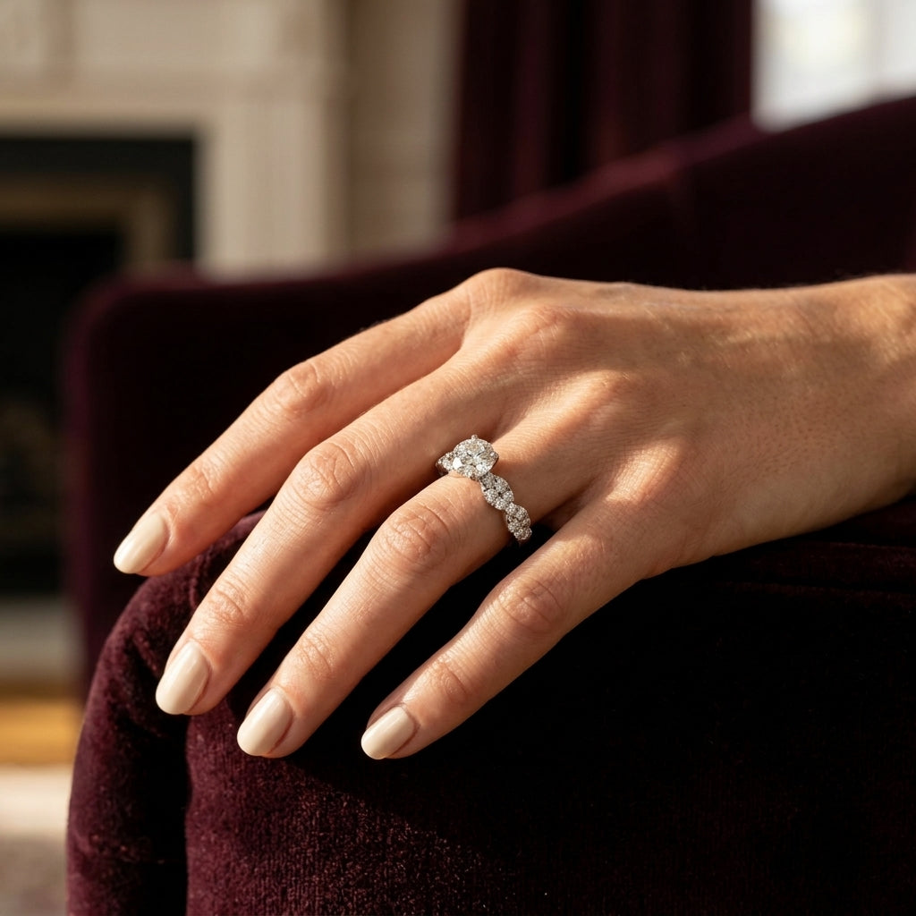 Solitaire Twisted Shank Engagement Ring - worn lifestyle photo