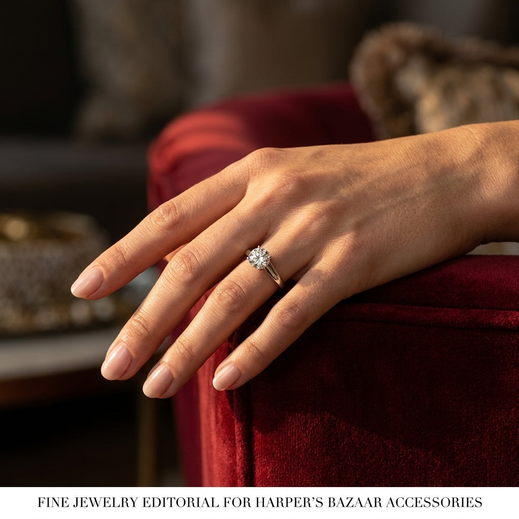 Solitaire Swirl Engagement Ring - worn lifestyle photo