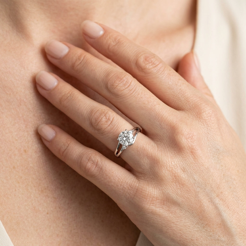 Solitaire Split Shank Engagement Ring - worn lifestyle photo