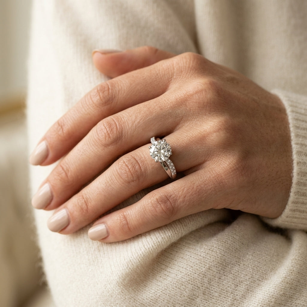 Bypass Split Shank Engagement Ring - worn lifestyle photo