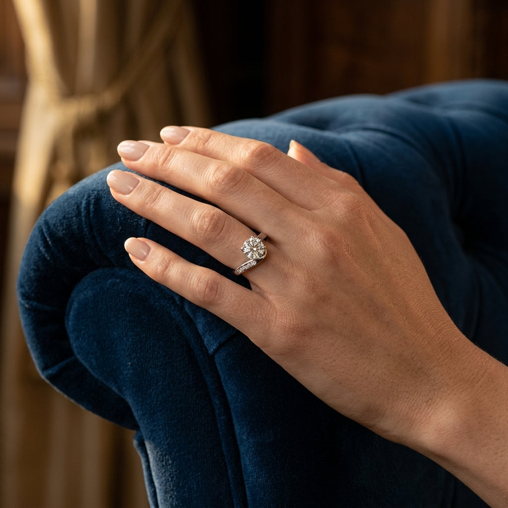Bypass Channel Set Engagement Ring - worn lifestyle photo