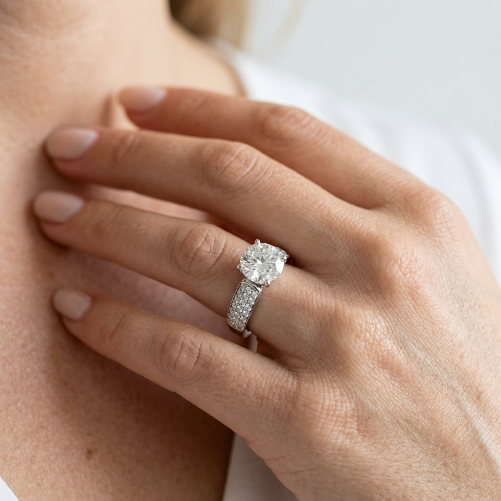 Multirow Pavé Engagement Ring - worn lifestyle photo