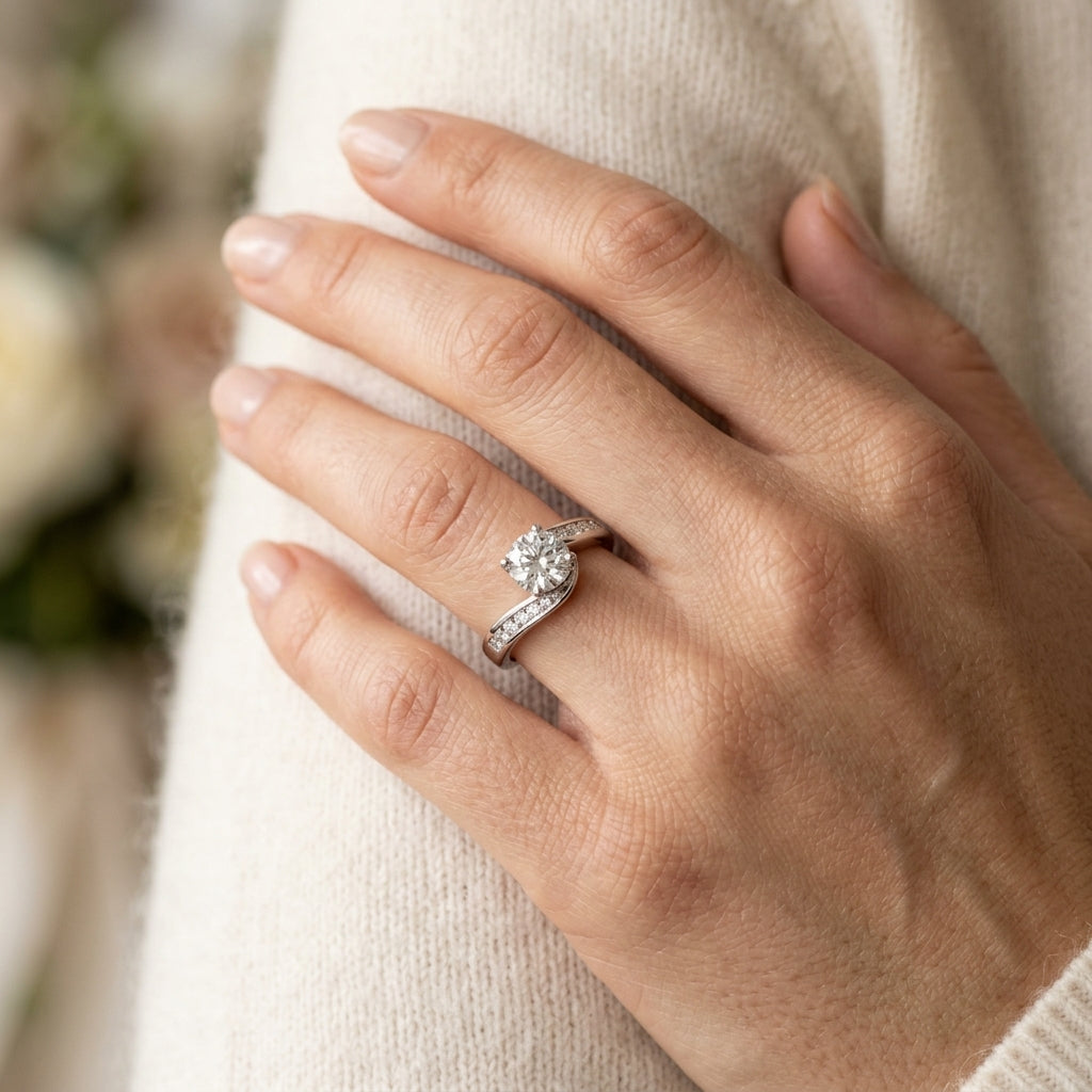 Bypass Channel Set Engagement Ring - worn lifestyle photo