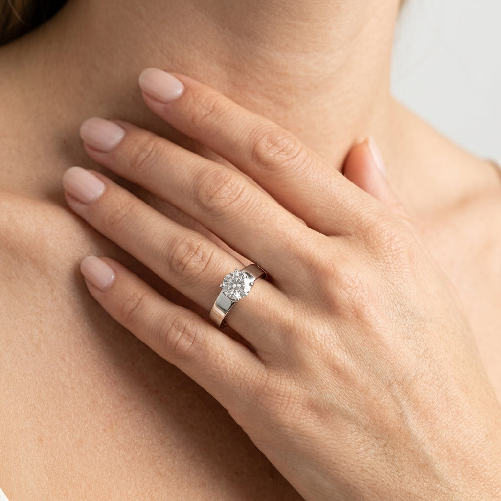 Solitaire Engagement Ring - worn lifestyle photo
