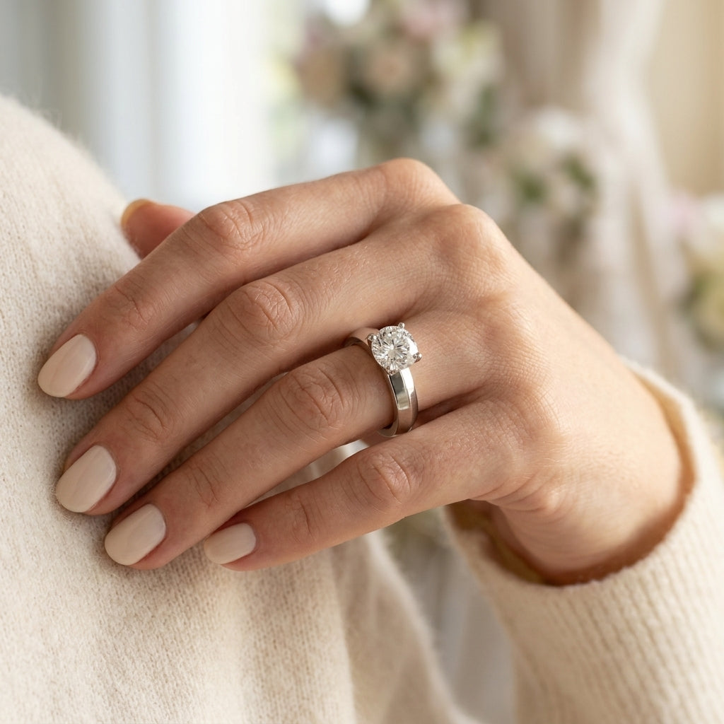 Solitaire Engagement Rings - worn lifestyle photo