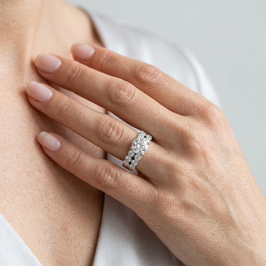 Multirow Milgrain Engagement Rings - worn lifestyle photo