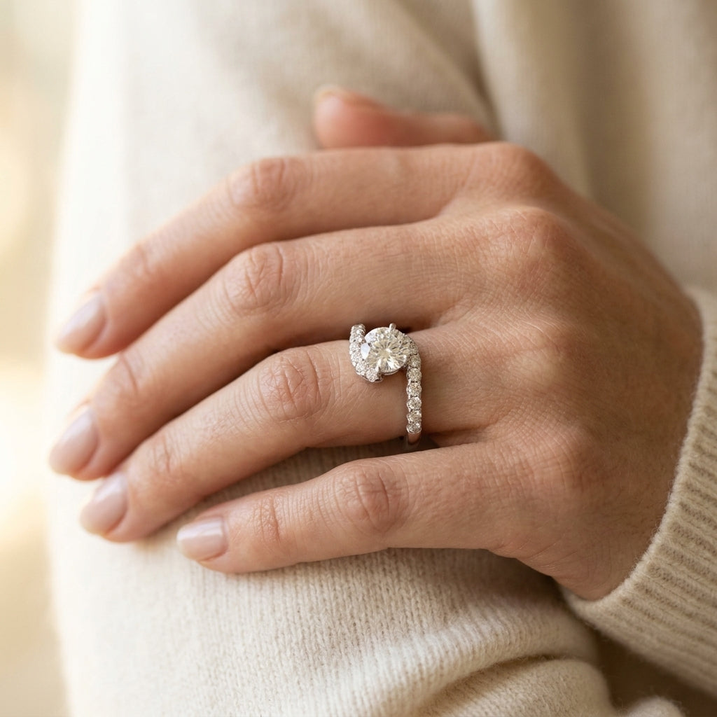 Bypass Split Prong Engagement Rings - worn lifestyle photo